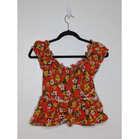 Marissa Webb Floral Print Blouse Women's Size 6 Ruffle Sleeve V Neck Spring - Picture 4 of 6